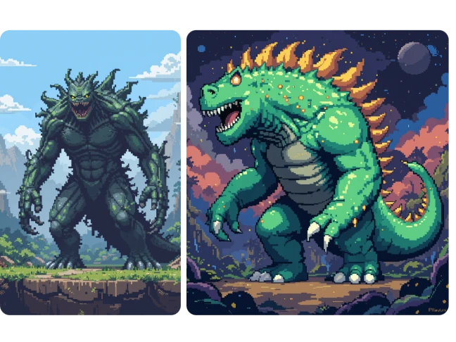 create two monster characters for dnd and pixel games with piclumen ai monster creator