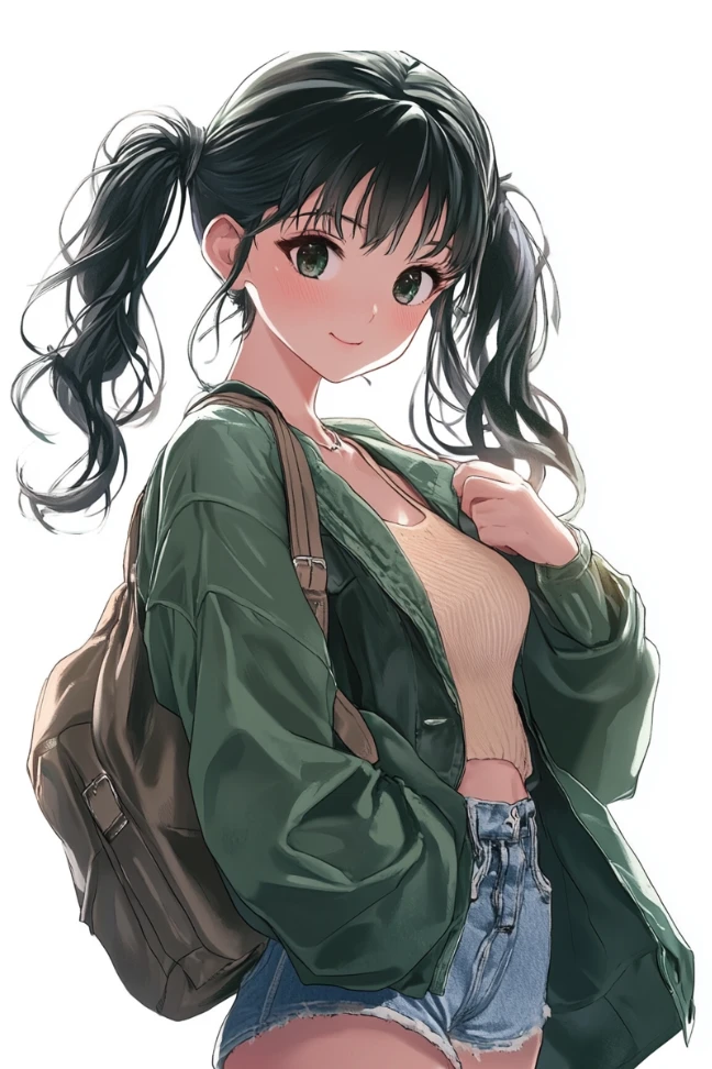 an anime style girl with two braids and a bag made in piclumen ai anime character generator