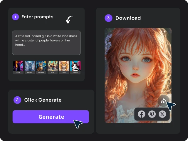 enter a prompt to describe the anime character you want and generate a girl anime character in piclumen ai anime character generator