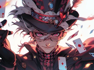 fantasy anime character portrait holding poker