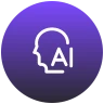 a gradient purple icon of a human brain and ai