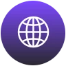 a purple icon of a global network pattern