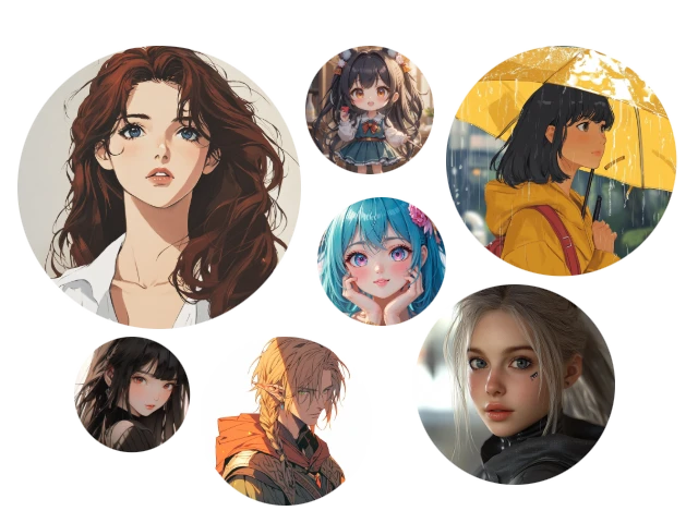 seven fancy anime character style avatars created by ai anime character maker