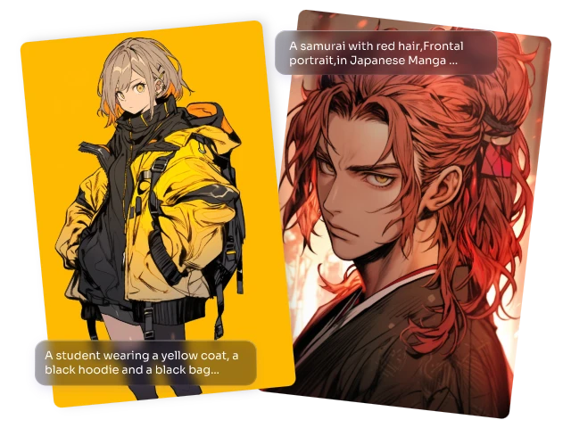 two fantasy anime characters made in piclumen ai anime character generator with two detailed prompts