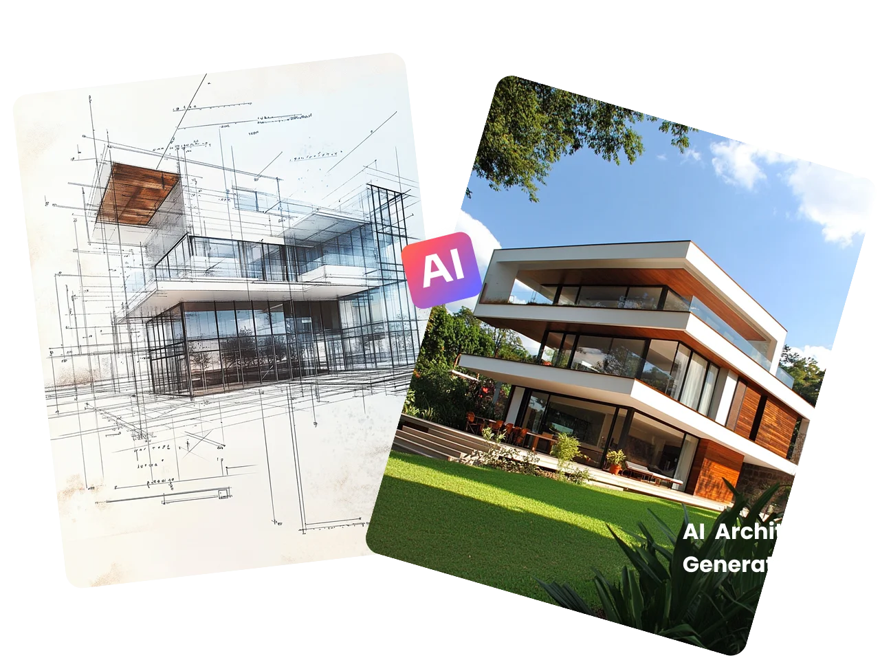 comparison of architectural sketch and real-life building, highlighting the effectiveness of AI architecture generator
