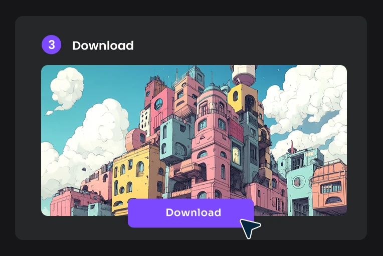 a vibrant, cartoon-style cityscape illustration available for download, demonstrating AI art generation capabilities