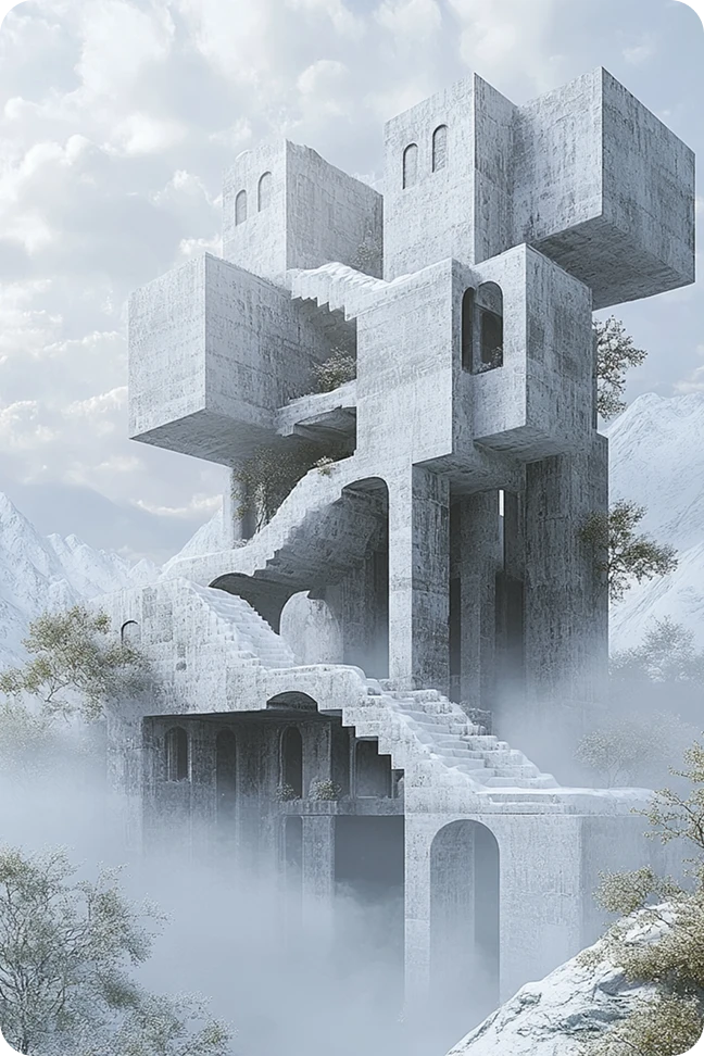 castle-like structure on a mountain, showcasing the creative output of AI architecture generator