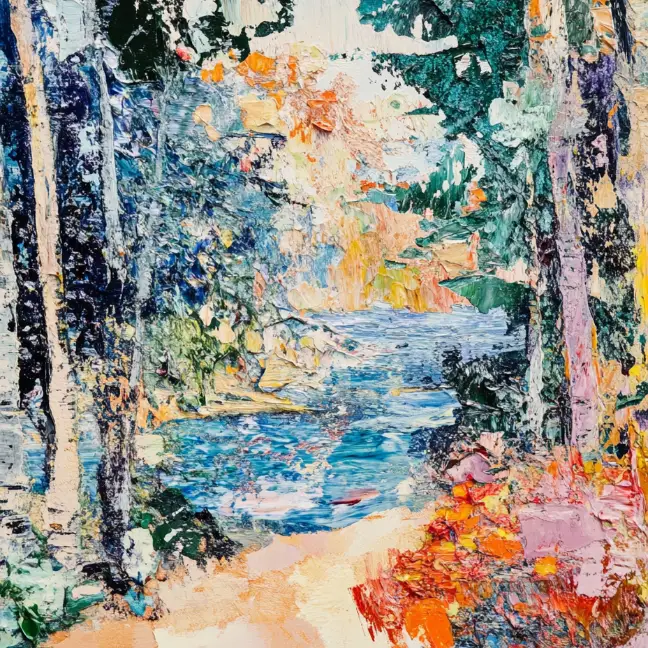 imagen de paisaje junto al lago de estilo impresionista generada por el generador de arte IA de PicLumen