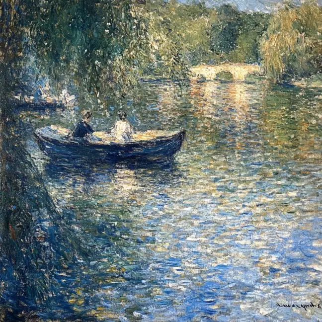 imagen de pieza de paseo en bote por el lago de estilo impresionista generada por el generador de arte IA de PicLumen
