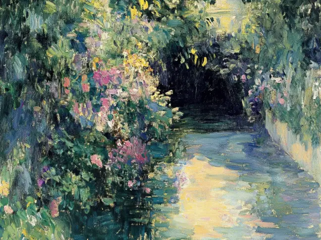 imagen de un camino lleno de flores de estilo impresionista generada por el generador de arte IA de PicLumen