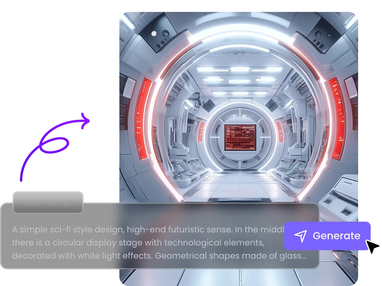 generar una imagen de la cápsula de eyección futurista utilizando el generador de arte IA gratuito de PicLumen.