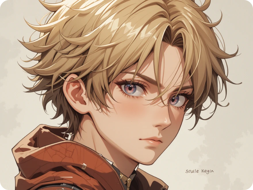 用 piclumen AI角色產生器製作的英俊青年動漫人物