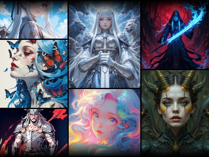 piclumen fantasy character generator로 만든 7개의 판타지 스타일 캐릭터