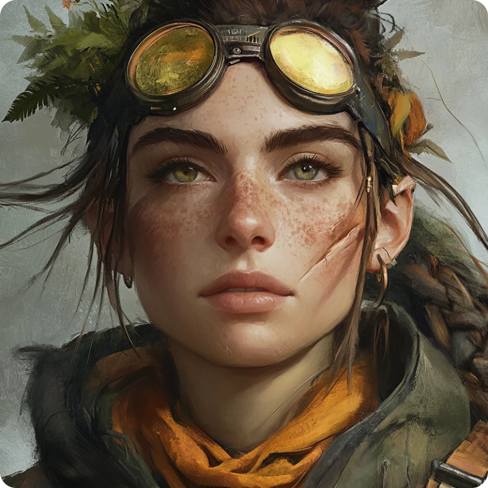 un personaje de mujer cool gafas de aviador hecho en el generador de caracteres ai de piclumen