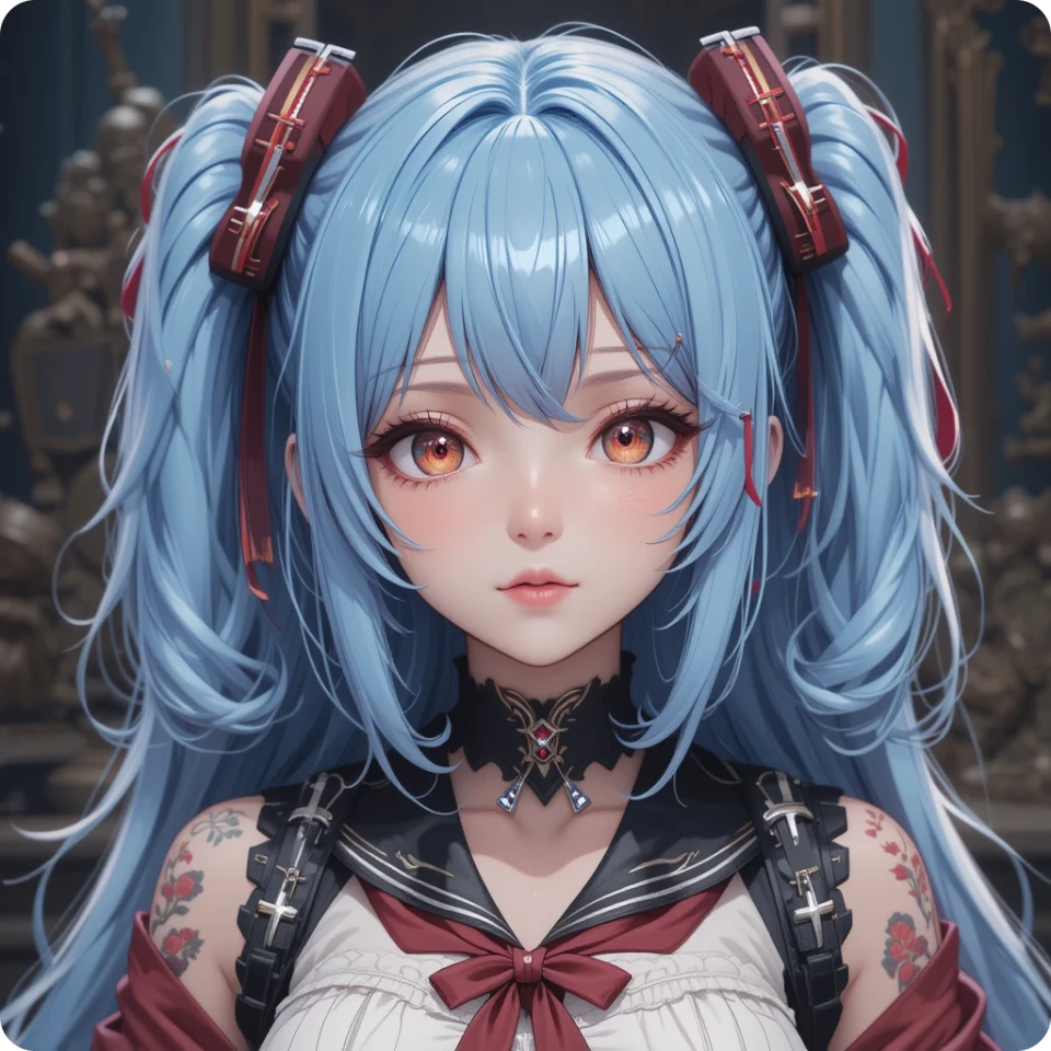 un lindo personaje de anime con el pelo azul hecho en el generador de caracteres ai de piclumen