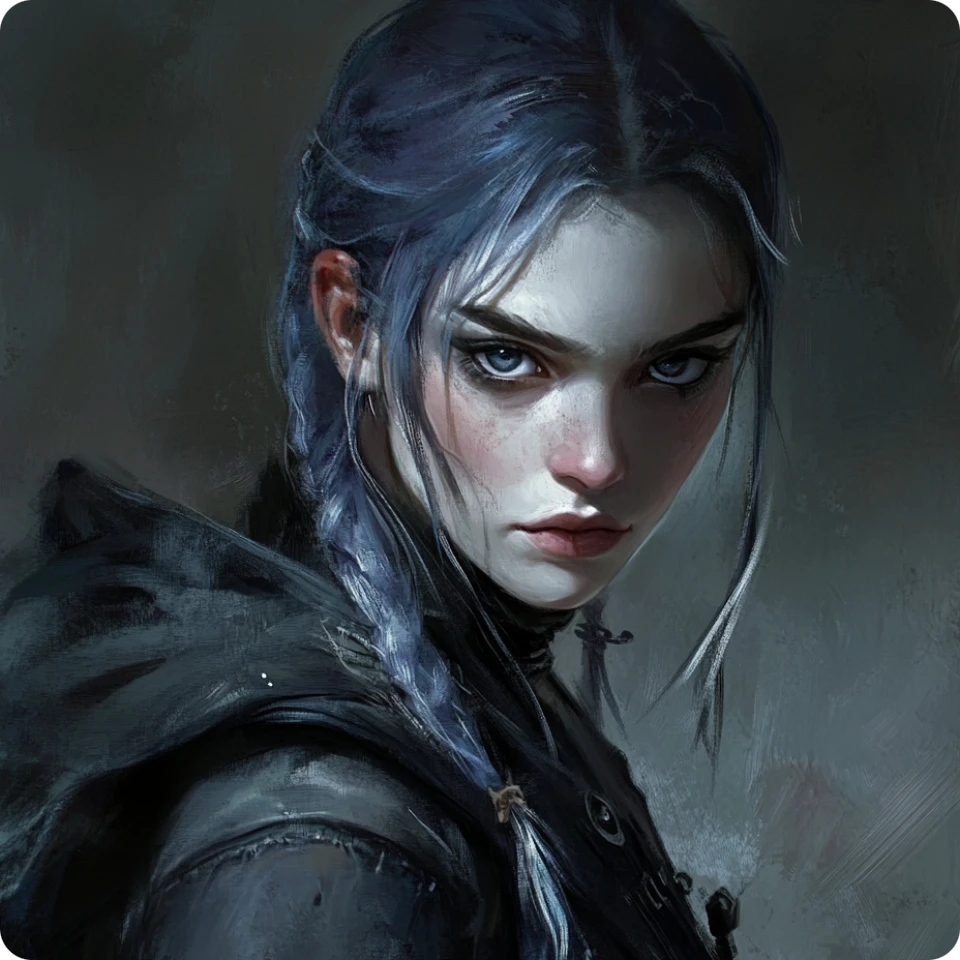 una chica cool en sudadera con capucha negro con el pelo azul y plata hecha en el generador de caracteres ai de piclumen