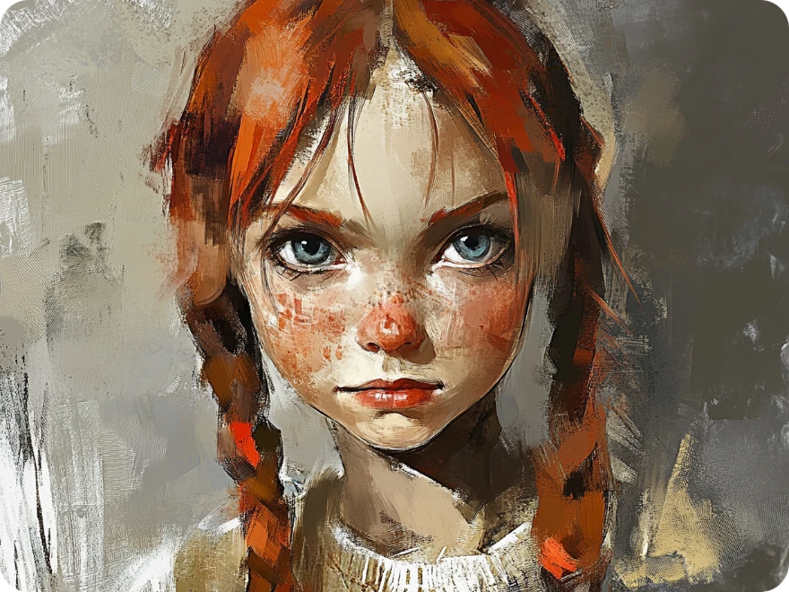 用 piclumen AI角色產生器製作的油畫風格小女孩角色
