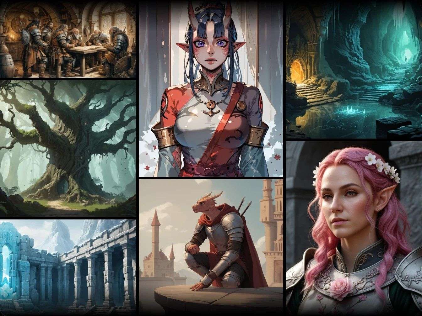 用 piclumen DnD AI藝術品產生器製作的七個 AI 生成的 dnd AI 藝術圖片