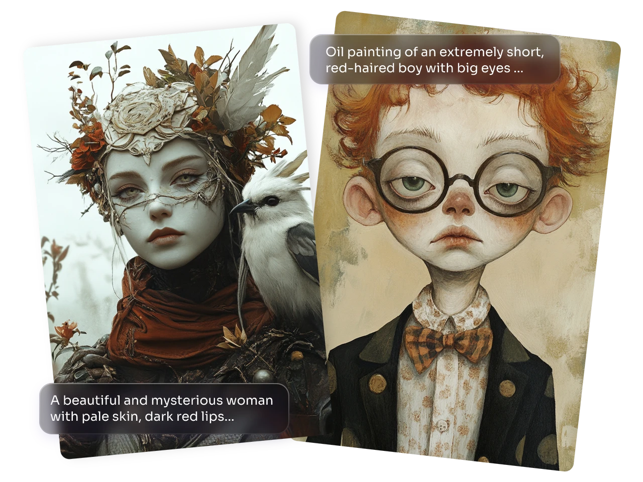 從 piclumen AI角色產生器中的兩個簡單提示中創建兩個 ai character,一個是幻想中的女人,另一個是小男孩。