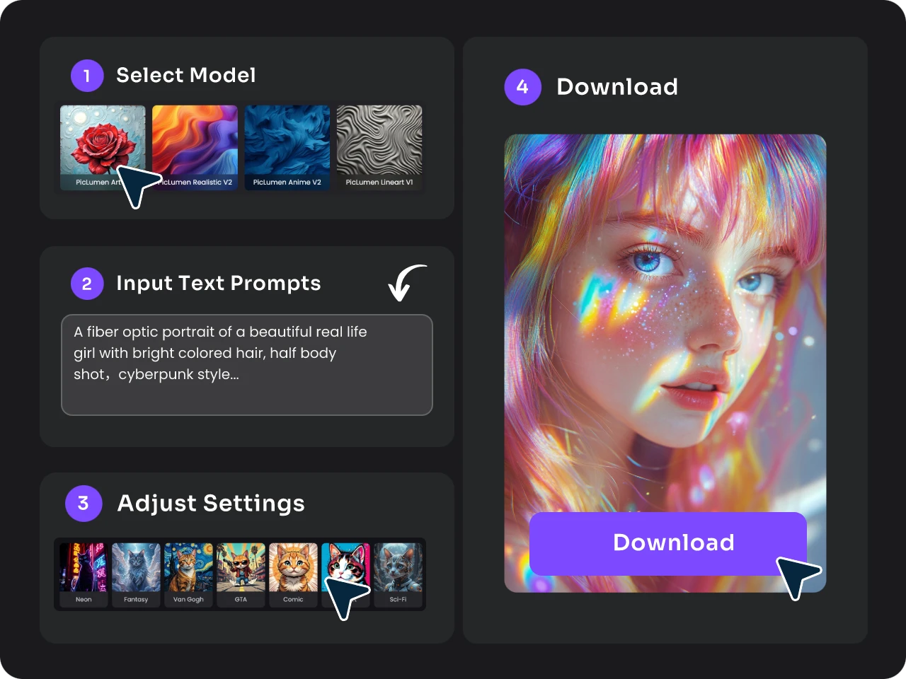 ai human maker step-by-step guide for generating colorful cyberpunk style humans