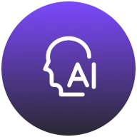 ícone representando inteligência artificial com uma silhueta humana e letras AI