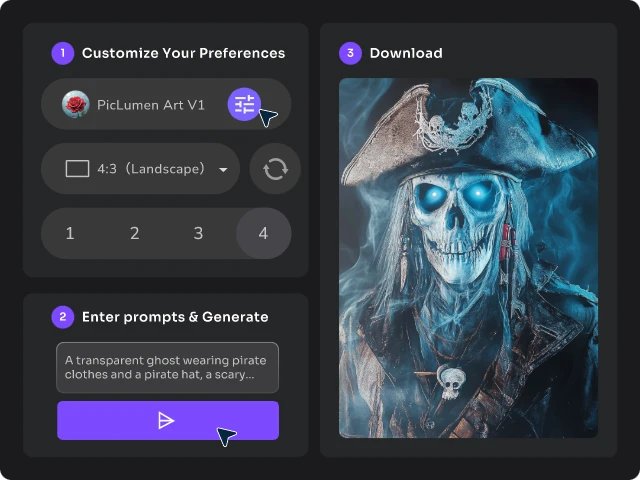 enter text in the prompt box to generate a skull piracy with piclumen free ai monster generator