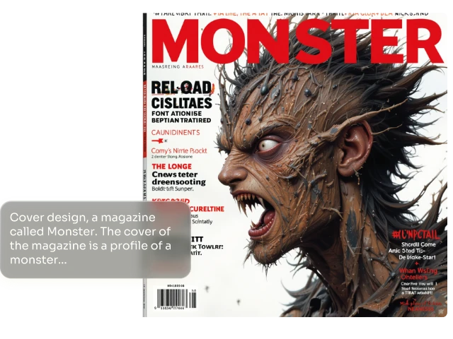 enter prompts to generate a monster character as a magazine cover with piclumen ai monster creator