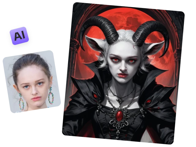 convert a female close up portrait into a monster in gothic style with piclumen ai monster generator