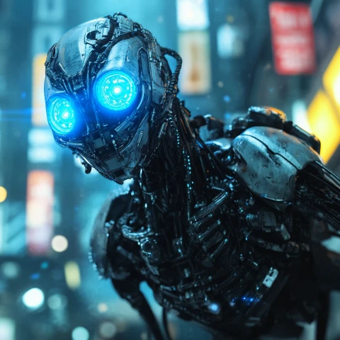 a cyberpunk style robot monster with glowing eyes created by piclumen ai monster maker
