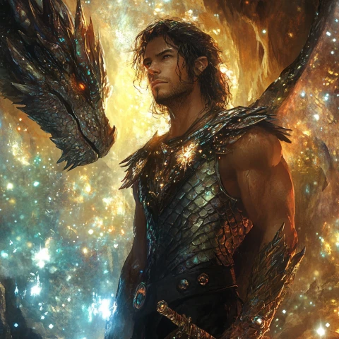 The knight in black armor gazing aside at the monster generated by piclumen ai monster generator