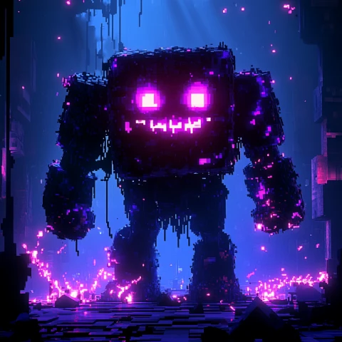 a sci-fi style robot monster with purple lighting in his eyes generated by piclumen ai monster generator