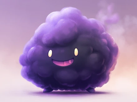 a could shaped monster in black purple color smiling weird created by piclumen