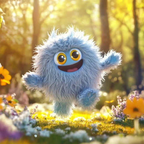 a cute 3d furry monster walking in a forest basking in sunlight image generated by piclumen