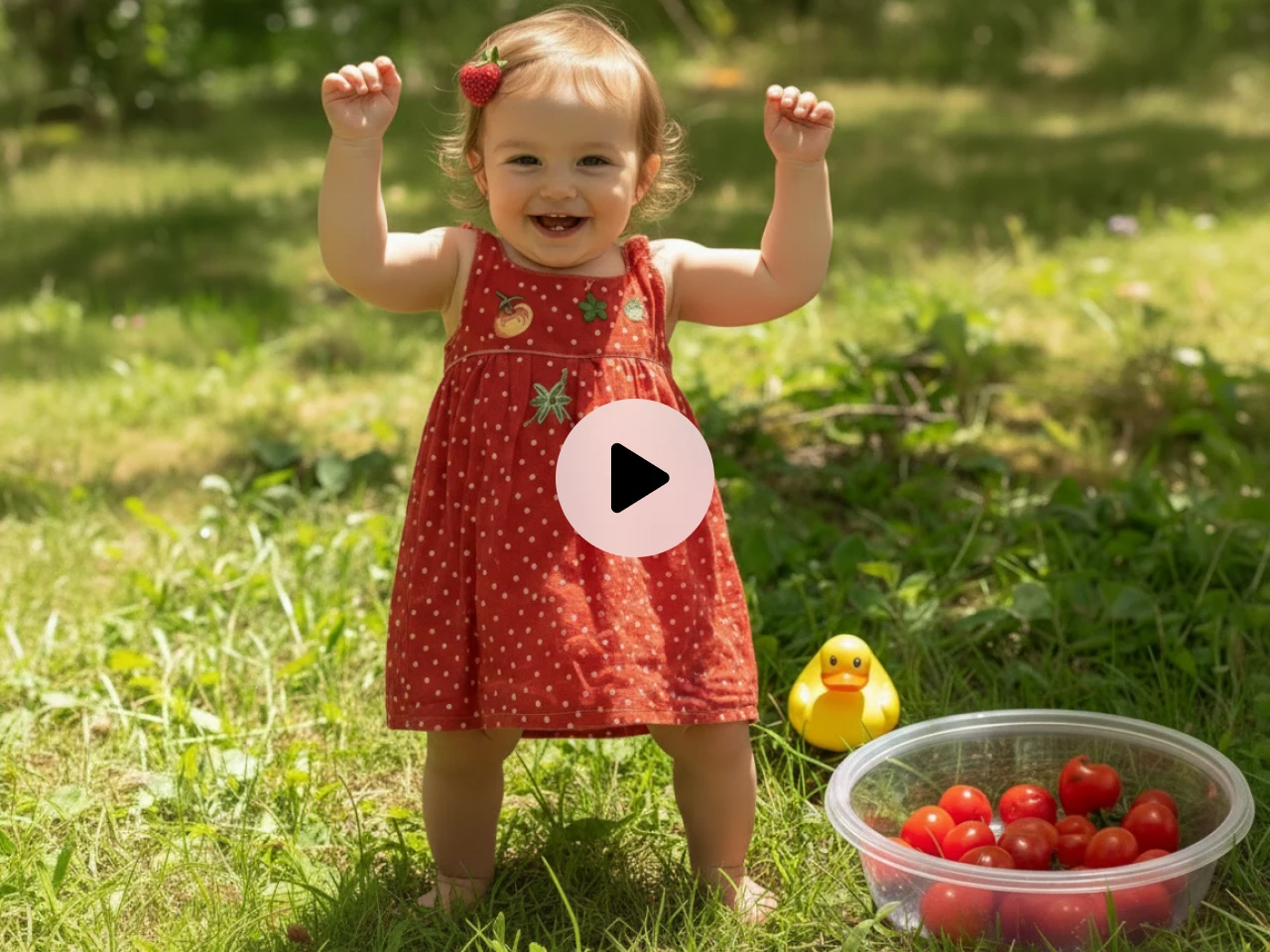an ai baby video showing a lovely female baby dancing on the grassland