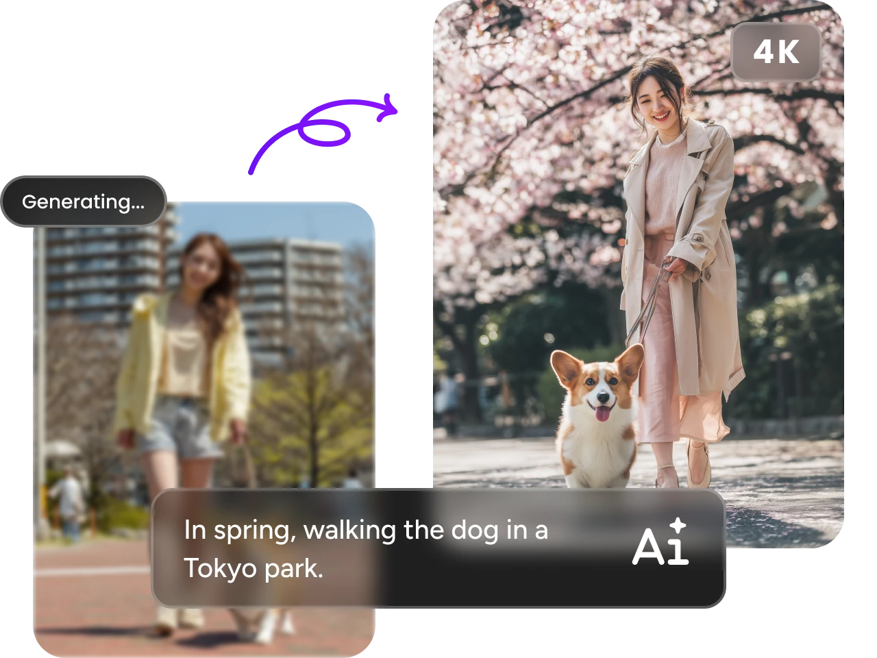 using gemini 3's reasoning capabilities generated image of depicting a dog walk in Tokyo during spring