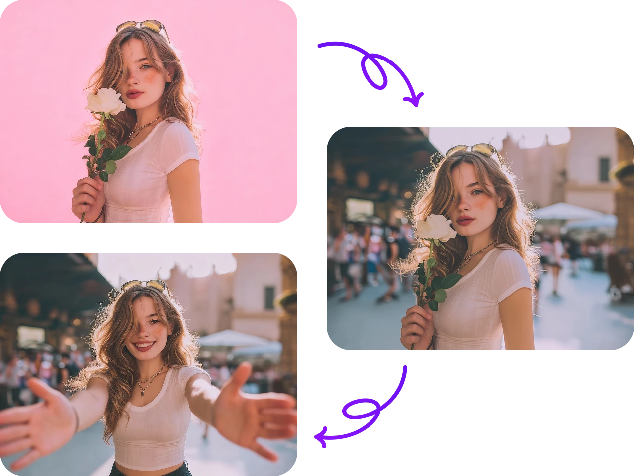 add background and change posture of a girl's photo