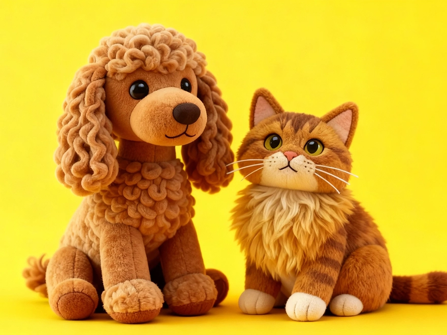 Ein Hund und eine Katze im 3D-Plüscheffekt, erstellt mit dem ChatGPT-Bildgenerator in PicLumen