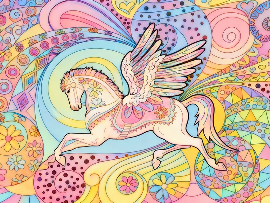 Farbige Linienzeichnung eines Pferdes, erstellt mit dem ChatGPT-Bildgenerator in PicLumen