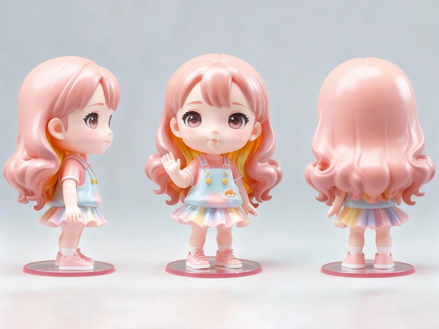 3D-Dreiseitenzeichnungen einer Mini-Figur, erstellt mit der GPT 4o Image Generation in PicLumen.