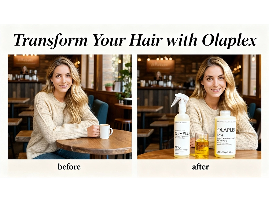 Shampoo-Poster mit Vorher-Nachher-Bildern eines Mädchens