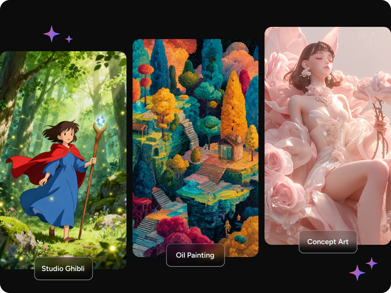 Studio-Ghibli-Kunst, Ölgemälde und Concept Art, generiert mit ChatGPT Image Generator