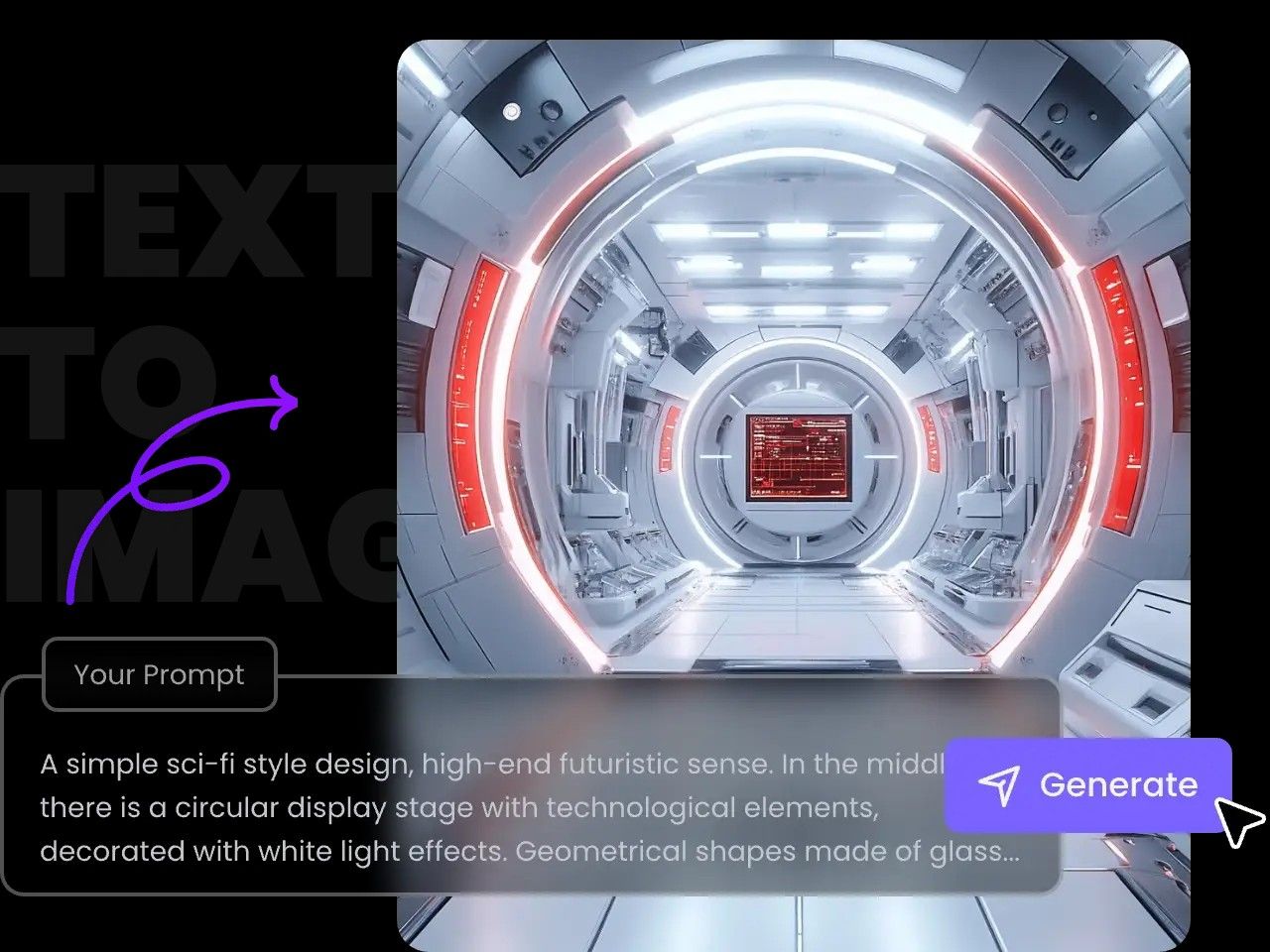 enter text in prompt box to generate a space station image with piclumen text to image tool
