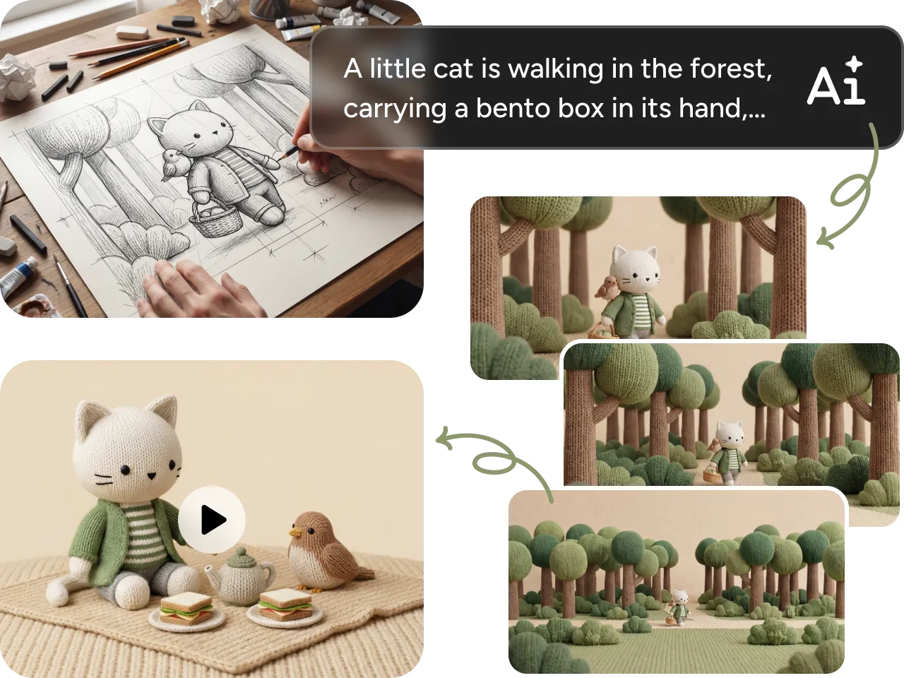 stop-motion animation of kitties having a picnic generated by kling2.6