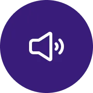 dark blue icon with loudspeaker mark