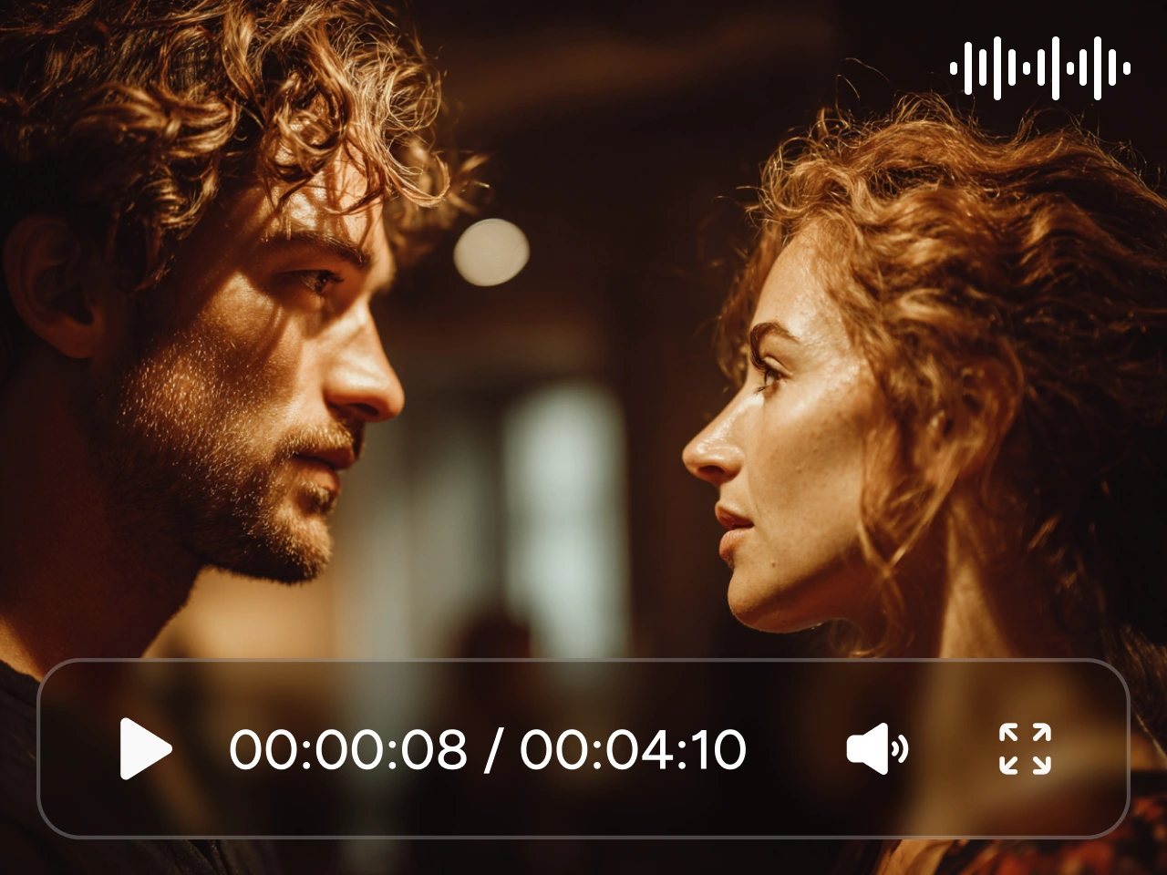 a couple gazes deeply into each other's eyes in an ai-generated movie clip