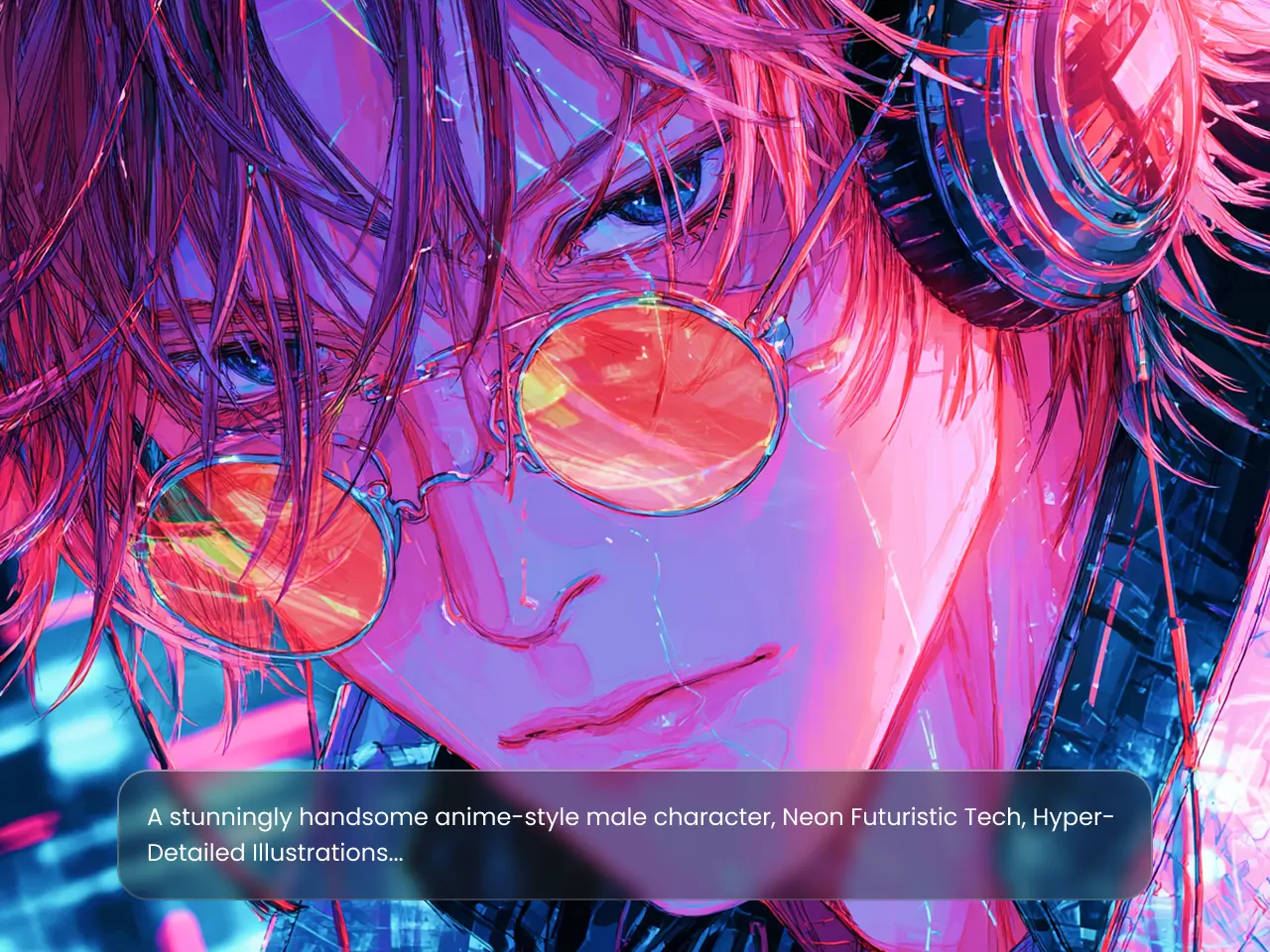 cyberpunk anime style man's portrait with a paar of yellow sunglasses