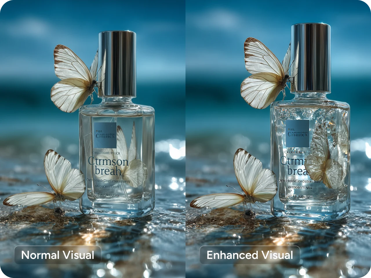 Comparing a high-quality perfume product image with a standard-quality perfume product image