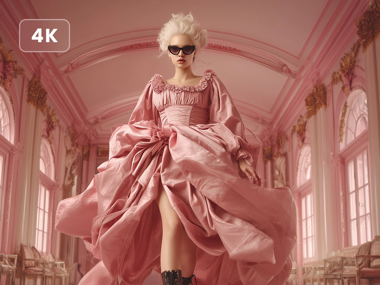 using nano banana 2 generated 4k quality image of a cool girl in pink dress and sunglasses