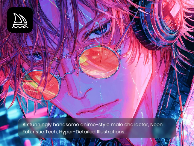 Un hombre de estilo cyberpunk y anime generado por el generador de imágenes de IA Midjourney en PicLumen