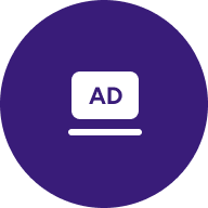 a dark blue icon for advertising and e-comercial content